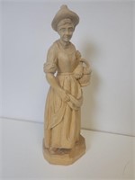 16" Signed Carving Of A Female Gatherer