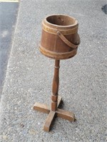 Vtg Wood Bucket Pedestal Planter