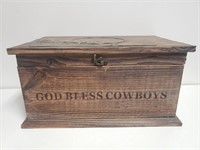 God Bless Cowboys Wooden Box 16.25×10.25×8.25"