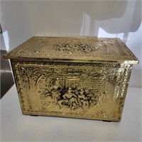 Small Tooled Brass Wrapped Kindling Box