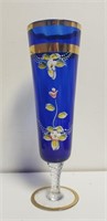 10" Cobalt Blue Floral Vase Hand Painted