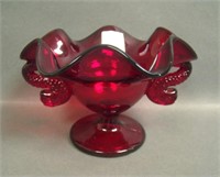 Fenton Ruby Red # 1533A Dbl Dolph Ruffled Compote