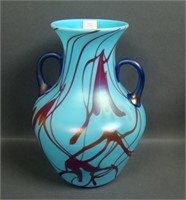 Fenton Turquoise Off Hand Karnak Hanging Vine Vase