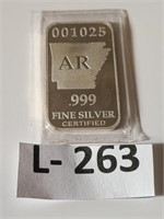 1OZ. .999 Silver Arkansas Bar *Rare*