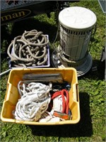 (2) Totes of miscellaneous rope & Kero Heater