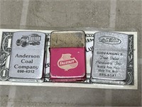 3 vintage advertising cigarette lighter lot