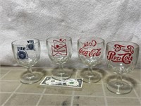 Lot of 4 vintage advertising goblet glasses Pepsi