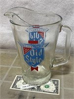 Vintage Old Style beer glass advertising pitcher