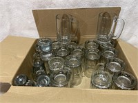 Assorted lot unmarked 18 beer mugs and 8 shot
