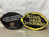 2 cardboard Mikes Hard Lemonade advertising signs