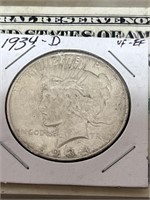 1934 D silver peace dollar US coin