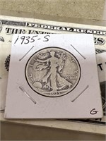1935 S walking Liberty silver half dollar US coin