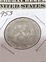 1953 Franklin silver half dollar US coin
