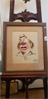 Framed Art Mid Century Clown
