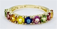 14k Yellow Gold Natural Multi-Color Sapphire Ring