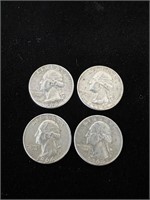 4 - 1964 WASHINGTON 25 CENT, 90% SILVER coins