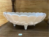 large oval milk glass bowl