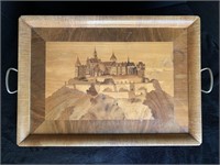 Old German Marquetry Tray 14.5” x 22” of Schloss