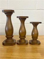 3 wooden candle holders