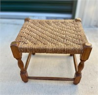Vintage Woven String Rattan Seagrass Foot Stool