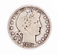Coin 1909-S, Barber Half Dollar, F