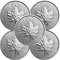 (5) 1 oz Silver Canadian Maple Leaf's