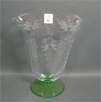 Sinclaire Green/Crystal Wheel Cut Fan Vase