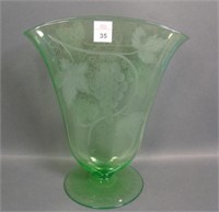 Sinclaire Crystal Green Wheel Cut Fan Vase