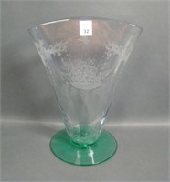 Hawkes Green/Crystal Etched Diamond Optic Fan Vase