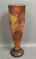 Galle Three Colored Fuchsia Decorated Vase Yellow
