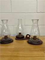 Vintage wooden & glass candle holders