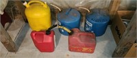 5 assorted gasoline, diesel, kerosene cans,