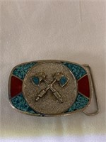 Turquoise Coral inlay Belt Buckle