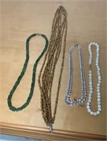 3 STONE NECKLACES & STERLING CHAIN BEAD NECKLACE