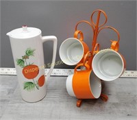 Pot & Set of 4 Mugs on Stand