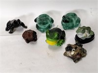 7 Frog Figures, Candle Holders & Candle