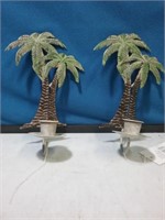 Pair of palm tree candle wall sconces 8 in tall