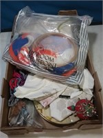 Flat of sewing and needlework items