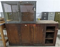 Antique Wooden Buffet 72"x22"x37" w/ metal cage