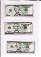 (3) $5 "Star" Federal Reserve Notes