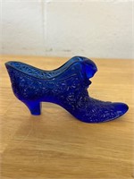 Fenton Art Glass Shoe Cobalt Daisy Button Cat Head