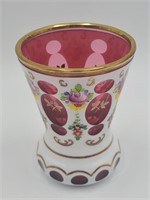 ARCADIA Ornate Bohemian Art Glass Vase, Cranberry