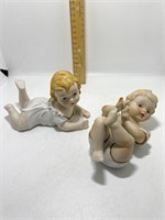 (2) Vtg Piano Baby / Bisque Laying Down / Crawling