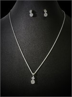 Silver Tone Necklace Earring Set Cubic Zirconia