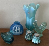 6 Pieces Fenton Blue/Aqua Glass