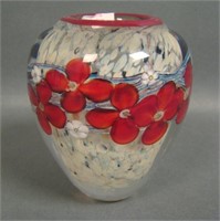 1992 R. Satava Art Glass Floral Paperweight Vase
