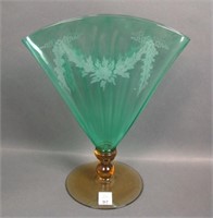 Steuben Pomona/Topaz Interior Optic Fan Vase