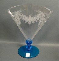 Steuben Crystal/Blue Interior Optic Fan Vase
