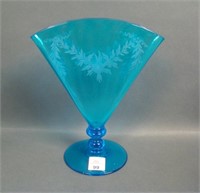 Steuben Celeste Blue Interior Optic Fan Vase