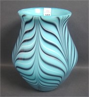 Fenton/Stowasser Blue Pulled Feather Vase